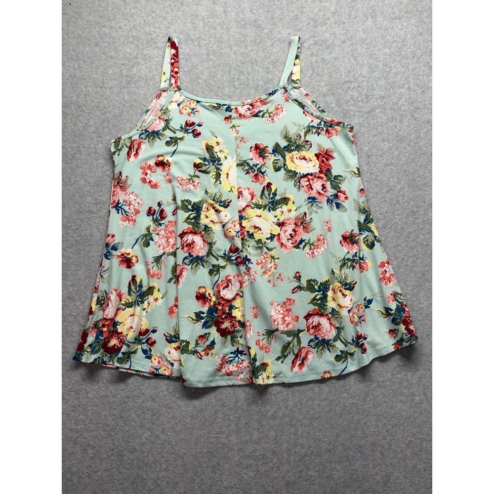 Monnuro Womens 2X Floral Cami Tank Top Mint Green V-Neck Button Front Sleeveless - Picture 10 of 11